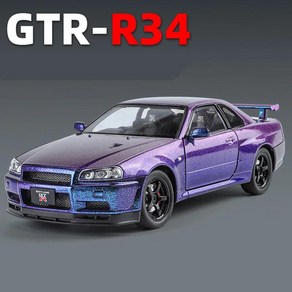 1:24 닛산 스카이라인 GTR R34 합금 럭셔리카 로고 모델 다이캐스트 및 장난감 레이싱 차량 자동차 소리와