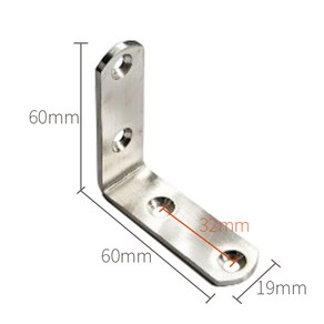 스텐L형 파이프연결 철물 코너보강 앵글 60x60x19, 1개