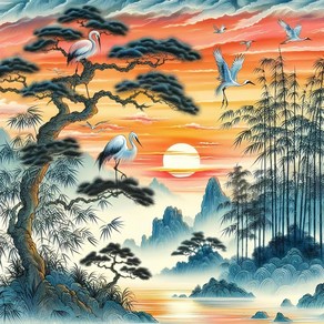 행운의 상징 소나무와 학처럼 오래 살다 3D 보석십자수 캔버스형 액자형 세트 DIY 키트 장수와 행복을 상징하는 학 풍수지리 실내 인테리어 벽 장식 재물운 금전운, X20002-1, 40*40cm (액자 없음), 1개