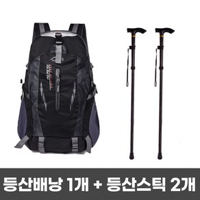 라이프핵 등산가방 배낭 1개 + 초경량 등산스틱 2개 1세트, 블루, 골드 2개