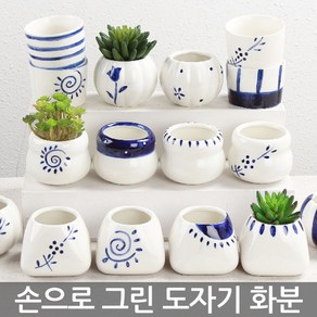 예쁜 백자 그림화분 - 미니화분 백자화분 다육이화분 선인장화분 식물 인테리어 사무실 책상 분갈이, 12_Sein_핸드페인팅화분(C04), 1개