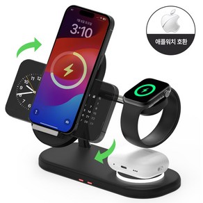 바우아토 3in1 듀얼 코일 고속 무선충전기 거치대, 미드나잇블랙, 1개