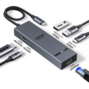 UGREEN 유그린 10/7/6 포트 10Gbps USB C 멀티허브 4K@60Hz USB3.2 Gen 2 도킹 스테이션, 1개, 6 in 1