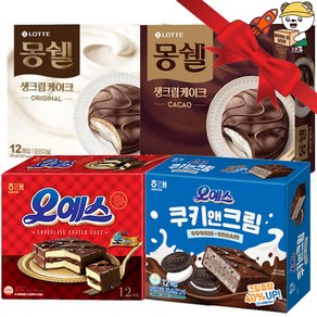 [과자몬스터]사무실 과자 세트 4종 몽쉘 크림 몽쉘 카카오 오예스 오예스쿠키앤크림 / 탕비실간식 사무실간식 대용량간식 대용량과자 과자세트 과자선물세트, 1세트, 4개