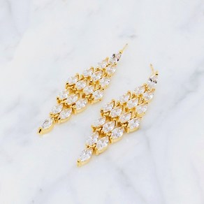 [미니라인] 큐빅 크리스탈 롱 드롭 귀걸이 은침 14K GOLD PLATING