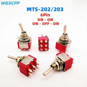 1/5 개 토글 스위치 6MM 빨간색 6 핀 MTS-202/203 로커 스위치 2A/250V 5A/120V ON-ON/ON-OFF-ON, 1개