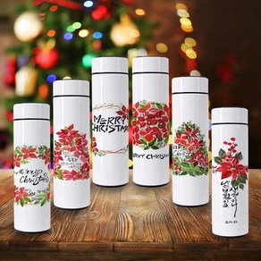 메리크리스마스 캘리그래피 아트디자인 레드에디션 크리스마스 온도계 텀블러500ml, 1개, 500ml, 2.메리크리스마스 부케