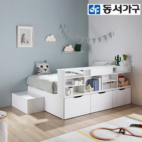 동서가구 아망 퀸 멀티 활용 수납 벙커침대+책장 (매트제외) DF642319, 화이트