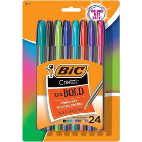 BIC MSBAPP241-A-AST 크리스탈 엑스트라 볼드 패션 볼펜 미디엄 포인트 1.6mm 다양한 색상 24개입 182380, 모음, 모음