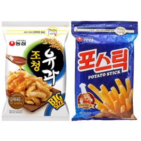 농심 조청유과 300g + 포스틱 270g 대용량 지퍼백 과자 세트, 1세트