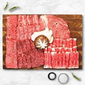 1+ 원쁠 한우 구이용 소고기 모둠세트 갈비살 꽃등심 차돌박이 제비추리 선물세트450g 750g 1kg, 실속모둠세트 450g(2~3인),선물포장X, 1개