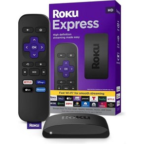 미디어 플레이어 리모컨 Roku Expess  표준 리모컨TV 컨트롤 없음 무료 및 라이브 TV가 포함된 HD 스트리밍 장치, 1개