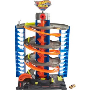 Hot Wheels City Mega Gaage Playset 코르크스크류 엘리베이터 및 60대 이상의 차량 보관 공간 포함 1:64 스케일 차량 1개 포함, 하나의