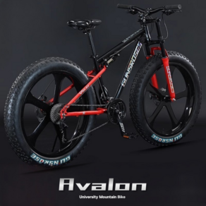 AVALON 팻바이크 풀샥 MTB 산악자전거 고출력 광폭 타이어, 24인치 스포크휠 x 7단, C.레드블랙, 1개