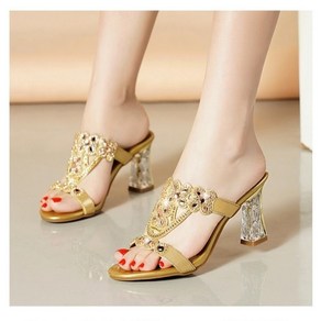 [Myshe]여름 샌들 힐 스틸레토 여성 큐빅 장식 슬리퍼 QJ326LTT327LT08