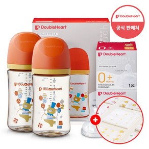 더블하트 3세대 PPSU 젖병 트윈팩 240ml 서커스베어+젖꼭지(1입x2개) SS+손수건증정, 단품, 1개