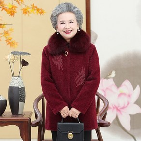 WPUY 80대 할머니옷 70대 엄마옷 빅사이즈 점퍼 할머니 코트 어머니 후리스 외투 점퍼 인조 밍크 반코트