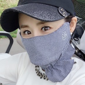 휴스토니 인견 천연소재 마스크 지지미 면 자외선차단 스포츠 골프 여성 얼굴햇빛가리개, H2 지지미, 블랙