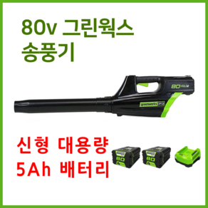 그린웍스 80v 충전 송풍기 충전식 브로워 무선 낙엽청소기 제설 블로워, 선택5 본체+고속충전가+5Ah배터리 2개, 1개