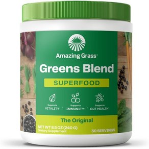 Amazing Gass Geens Blend Supefood: Geens Powde Mix fo Enegy with Oganic Spiulina Chloe, 30 Sevings (Pack of 1), Supefood - Oiginal, 1개, 240g