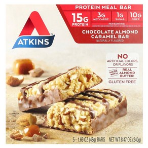 Atkins 밀 바 초콜릿 아몬드 캐러멜 바 5 개 각 1.69 oz (48 g), 1개, 48g