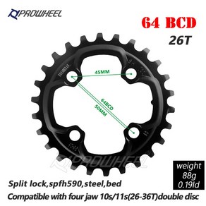 자전거 크랭크 PROWHEEL M 스프로킷 더블 체인링 64BCD 104BCD 26T 28T 36T 38T 산악 톱니 플레이트 부품, 26T SPFH590, 1개