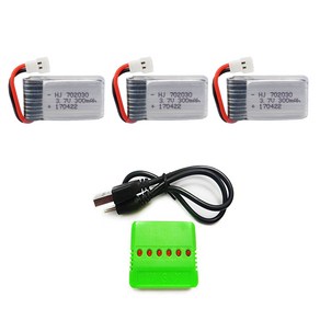 3.7v 300mah 드론배터리충전기세트, (X4) 300mah3개+6in1충전, 1개