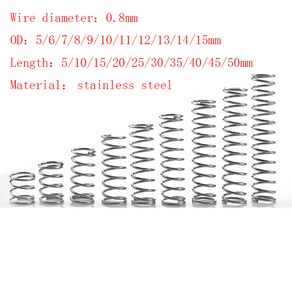 스테인레스 스틸 마이크로 소형 압축 스프링 길이 5mm 50mm OD 6mm 7mm 8mm 9mm 10mm 11mm 12mm 13mm 14mm 15mm 0.8mm 로트당 20 개, [01] 0.8mm, [04] 8mm, [10] 50mm