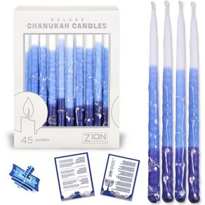 Deluxe Chanukah Candles fo Menoah - Decoative H 메노라용 디럭스 차누카 양초 - 장식용 하누카 양초 45개 세트 손으로 만든 여러 파란색, 1 세트, 1개