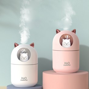 야옹이 가습기 애완 고양이 300ml 대용량 미니가습기 USB 가습기 무드등 필터 5개포함 KC인증 대량구매, 핑크, 핑크