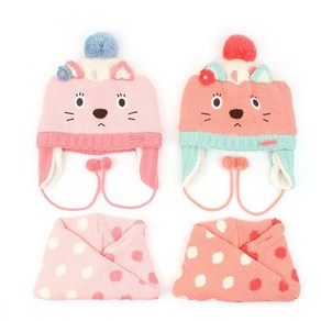 MINI Q BIG 여아 겨울 넥워머 목도리 모자 세트 3세~5세(WT0137) 샐리캣토이방한세트 Selly Cat Toy Warm Set 털모자