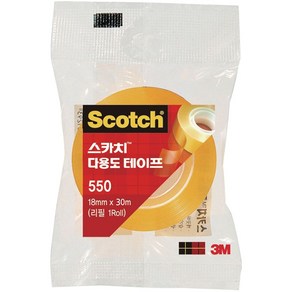 3M 스카치 550R 다용도 테이프 리필 18mm x 30M 낱개 / 리필용 / 투명한 재질 / 강력한 접착력 / 습기에 강함 / 부드럽게 풀림