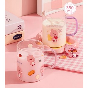 MINISO 잔망루피유리컵 분홍/보라색손잡이 자취생선물하기좋은350ml 2종단품/세트