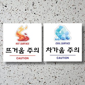 신세계데코 부착용 안내판 뜨거움 주의 o 차가움 주의 표찰 1EA, 1개, 1번 150mm*150mm