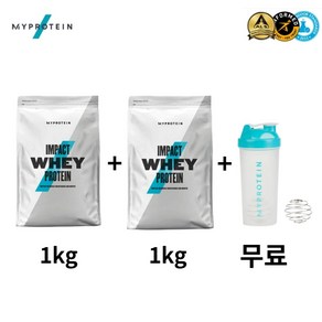 마이프로틴 임팩트 웨이 1kg + 1kg 단백질 보충제 가성비 세트 프로틴 맛선택 쉐이크, 쿠키 앤 크림, 2개