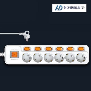 국산 현대 개별+과부하차단 콘센트 멀티탭 6구, 2개, 1.5m