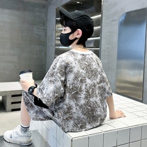 비비키드 초등생 별그림 포인트 상의 초중생 하의 주니어 반팔 반바지 의류 세트 남아 여름 상의+하의 세트 (Sta)