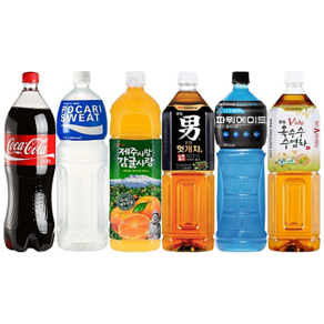 [한번에먹자] 1.5L 대용량 음료수 혼합세트 코카콜라 + 포카리 스웨트 + 델몬트 제주감귤 + 광동 헛개차 + 파워에이드 + 옥수수 수염차 탄산음료 과즙음료 이온음료, 1세트