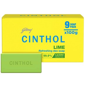 인도정품 cinthol lime 신톨 라임 비누 100g(9개 팩) - 99.9% 세균 보호 라임 프레쉬 향수  목욕비누 1급비누  모든 피부 타입을 위한, 비누 PO9, 100g, 9개