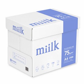 한국제지 밀크 A4용지 75g 1박스(2500매)/복사용지/MIILK, Miilk 복사용지 A4 75g 1박스(2500매), 1개