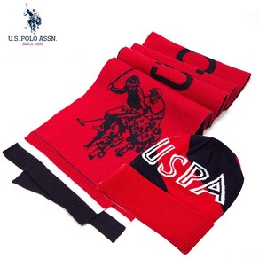 (미국폴로협회 공식브랜드) U.S. POLO ASSN 비니모자 + 머플러 세트