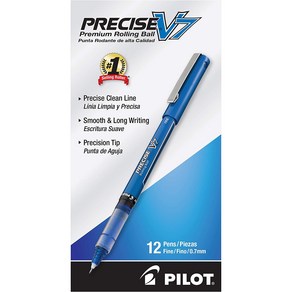 12 Count (Pack of 1) Blue PILOT Pecise V7 Stick Liquid Ink Rolling Ball Stick Pens Fine Point (0, 1개