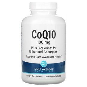 레이크 에비뉴 뉴트리션 CoQ10 Biopeine 함유 100mg 소프트젤 365정, 1개