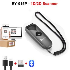 무선바코드스캐너 휴대용 Eyoyo Mini 1D 2D Bluetooth QR 코드 화면 이미지 리더 PDF417 데이터 매트릭스 COM 스캔 USB 유선 및 2.4G 연결, 2) EY-015P Scanne, 1개