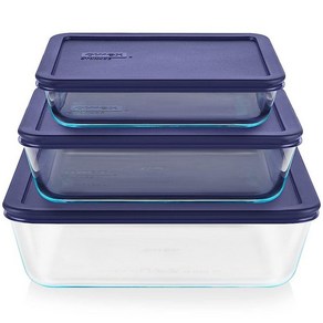 Pyrex Simply Store 3팩 (3 6 11컵) 대형 직사각형 유리 식품 보관 용기 세트 꼭 맞는 핏 무독성 플라스틱 BPA 프리 뚜껑 냉동고 식기 세척기 전자레인