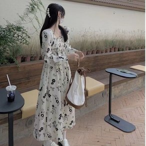 시폰 플라워 원피스 여성용 봄신상 캐주얼 롱 드레스