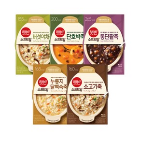 CJ제일제당 비비고 죽 280g 5종 혼합 야채죽1+통단팥죽1+닭백숙죽1+단호박죽1+소고기죽1