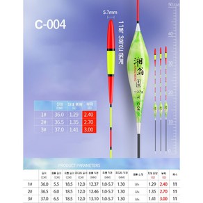 C 굵은 찌톱 나노찌 주간찌 올림 내림 중층 바닥 낚시, #1, 1개, C-004