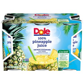 Dole 100% Pineapple Juice 6 Fl Oz (Pack of 6) 돌 100% 파인애플 주스 6 Fl Oz (6팩), 177.44ml