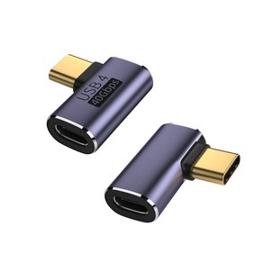 레알몰 USB4.0 Type-C 100W ㄱ자 꺽임 연장젠더(M/F)/RL016/C타입/8K UHD 60Hz/40Gbps 속도/20V 5A 최대 PD100W/알루미늄 하우징, 1개